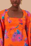 Orange Bouquet Ikat Brocade Mini Dress