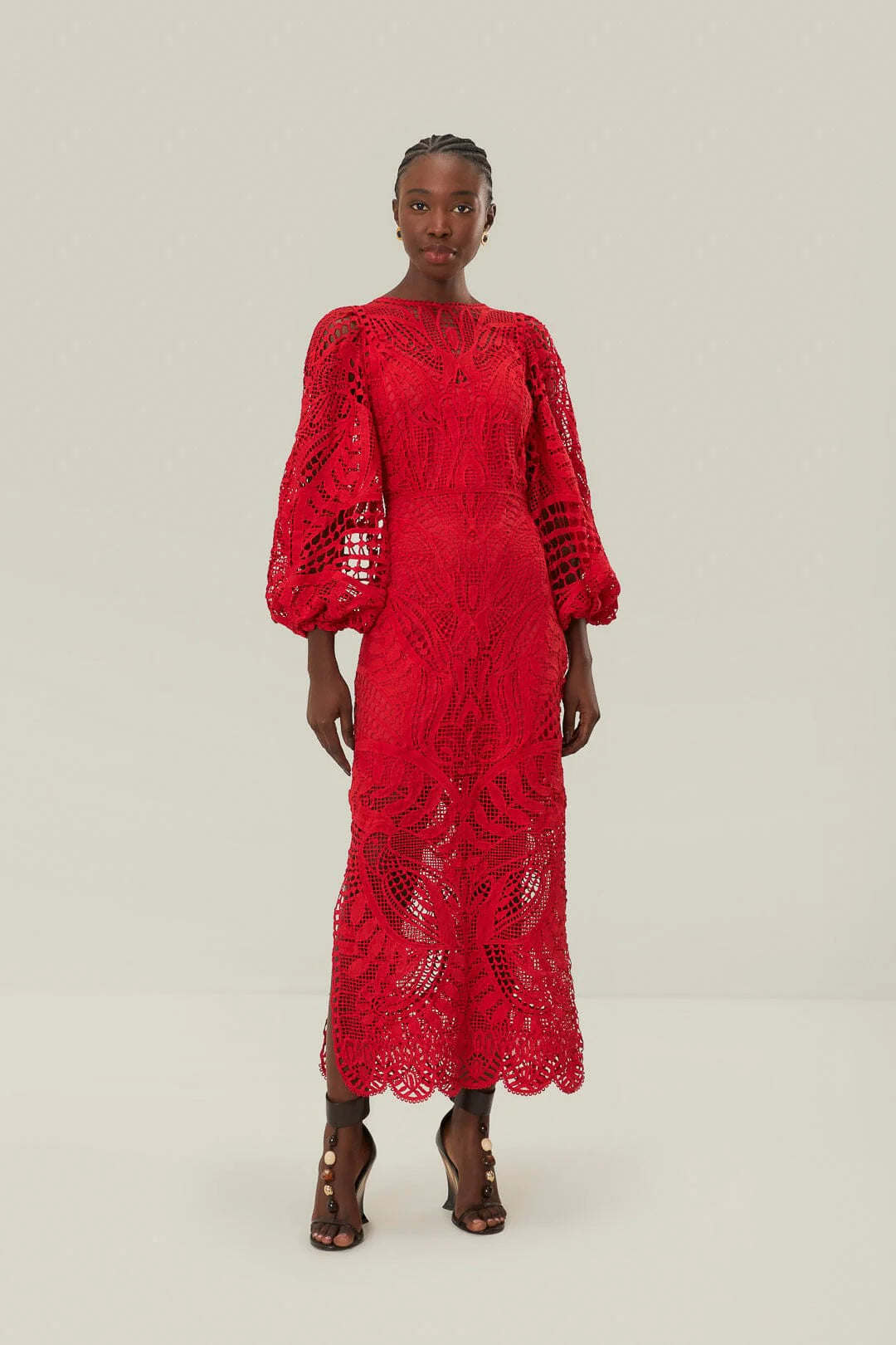 Red Nature Guipure Midi Dress