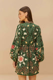 Green Pineapple Garden Long Sleeve Mini Dress