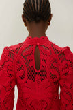 Red Lace Long Sleeve Knit Dress