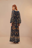 Pineaple Ikat Blue Maxi Dress