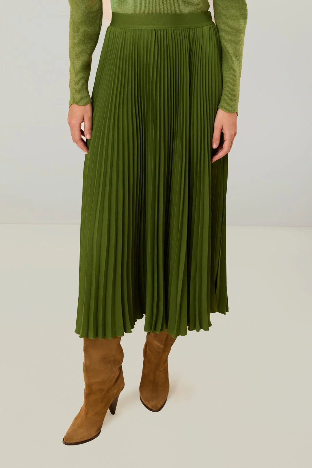 Green Pleated Maxi Skirt