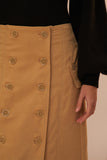 Brown Yoked Midi Skirt