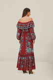 Red Tropical Landing Off Shoulder Maxi Dress