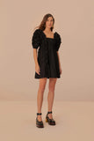 Black Ruffle Short Sleeve Mini Dress