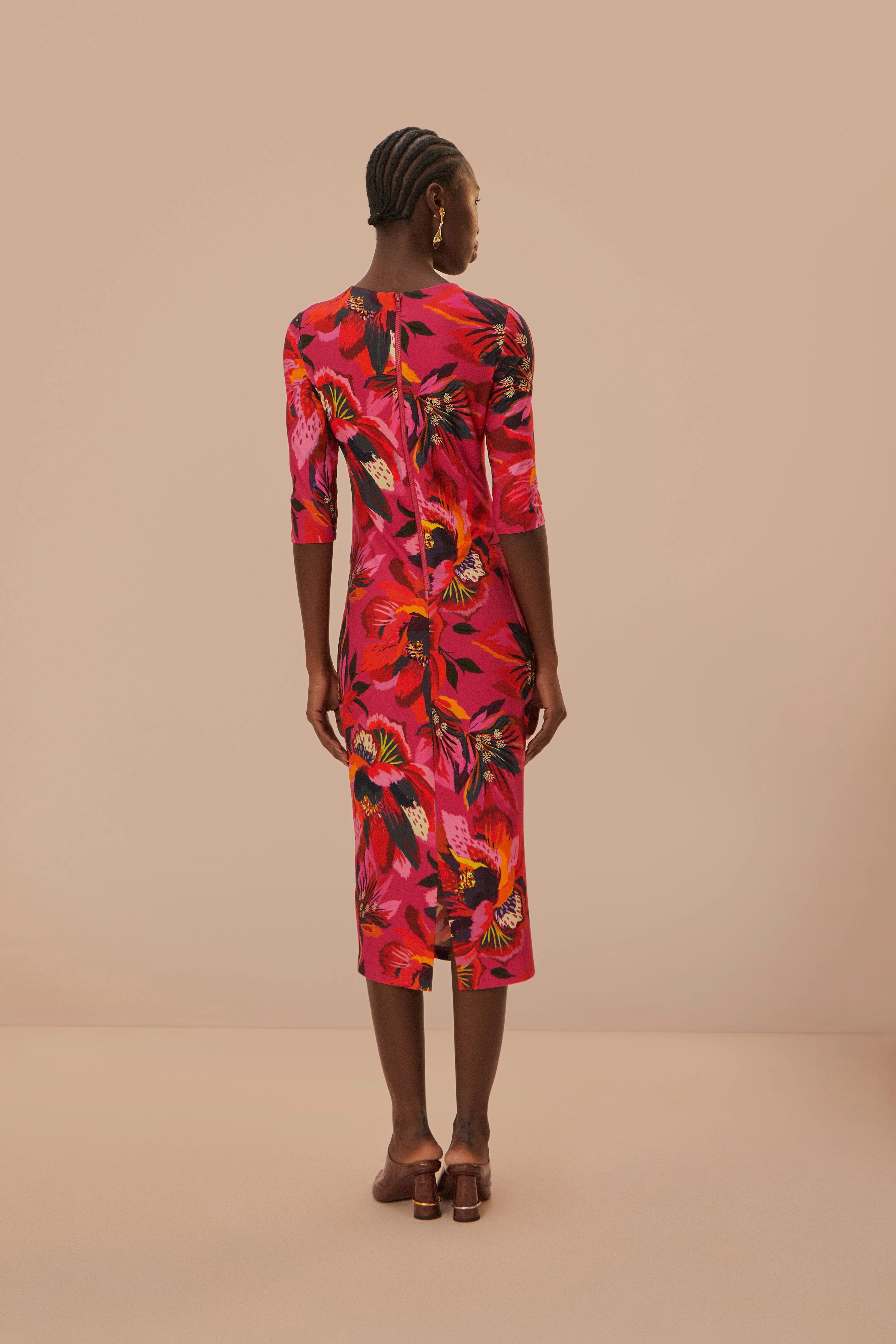 Colorful Flowers Jersey Midi Dress