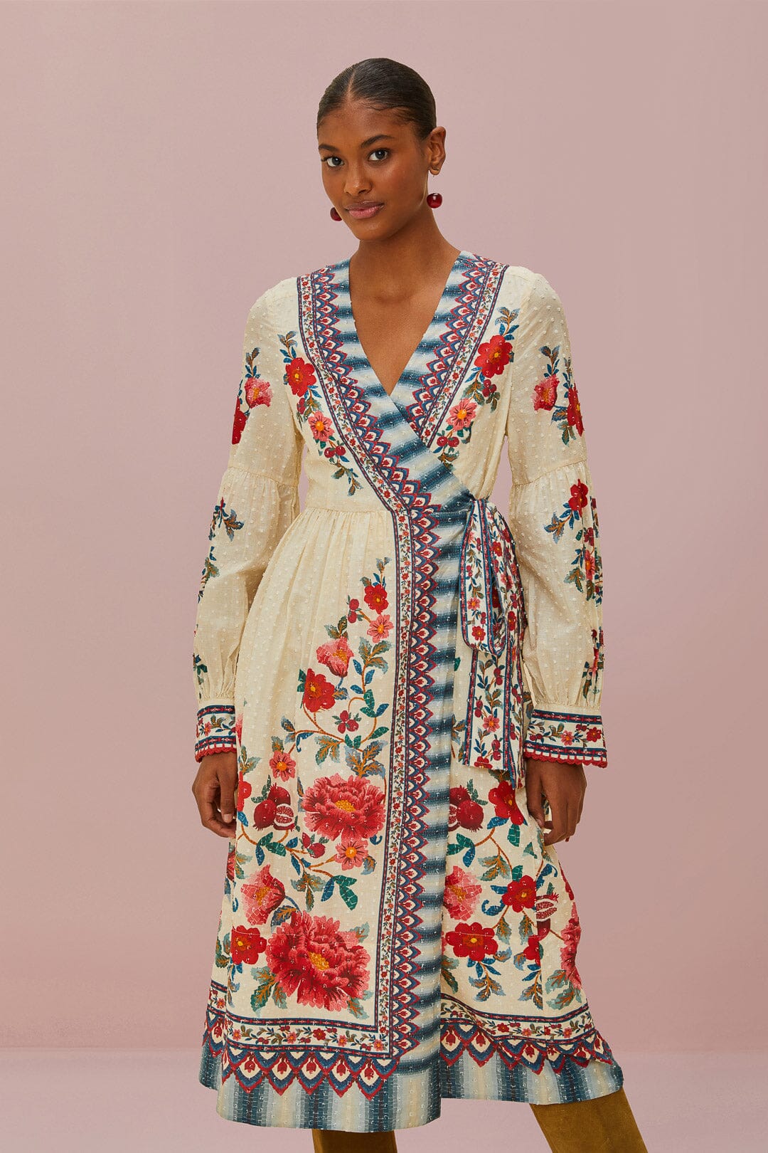 Sand Mosaic Garden Wrap Midi Dress