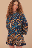 Blue Pineapple Ikat LENZING™ ECOVERO™ Viscose Mini Dress