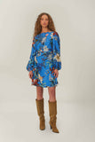 Blue Surreal Flowers Wrap LENZING™ ECOVERO™ Mini Dress