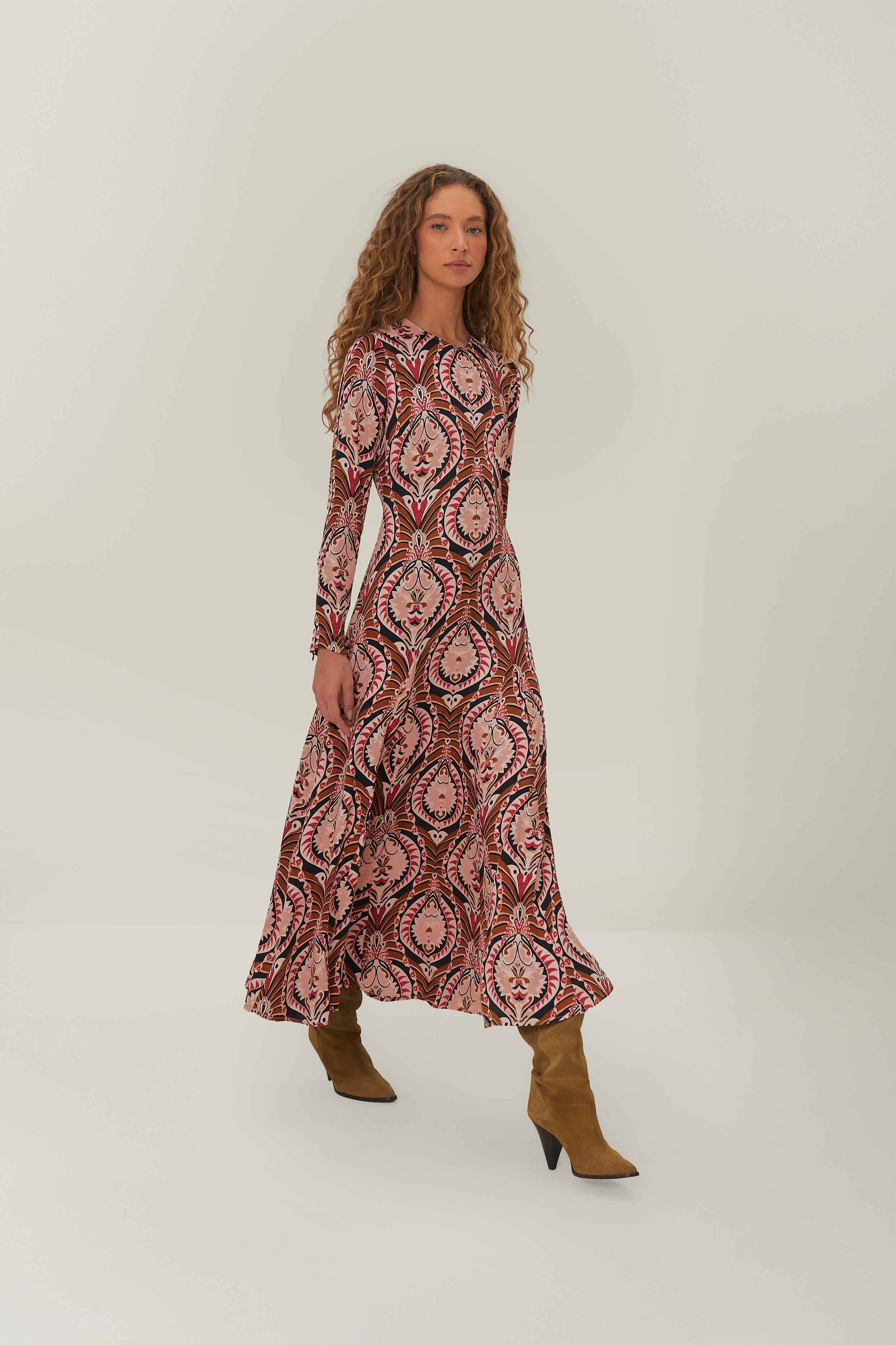 Brown Pineapple Jewelry Midi Dress