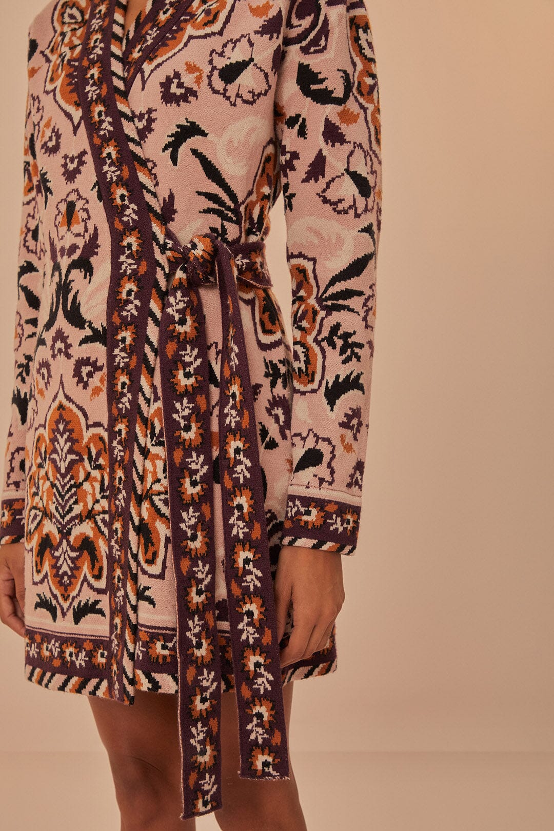 Glam Tapestry Knit Wrap Dress