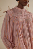 Light Pink Pleated Yoke Long Sleeve Blouse