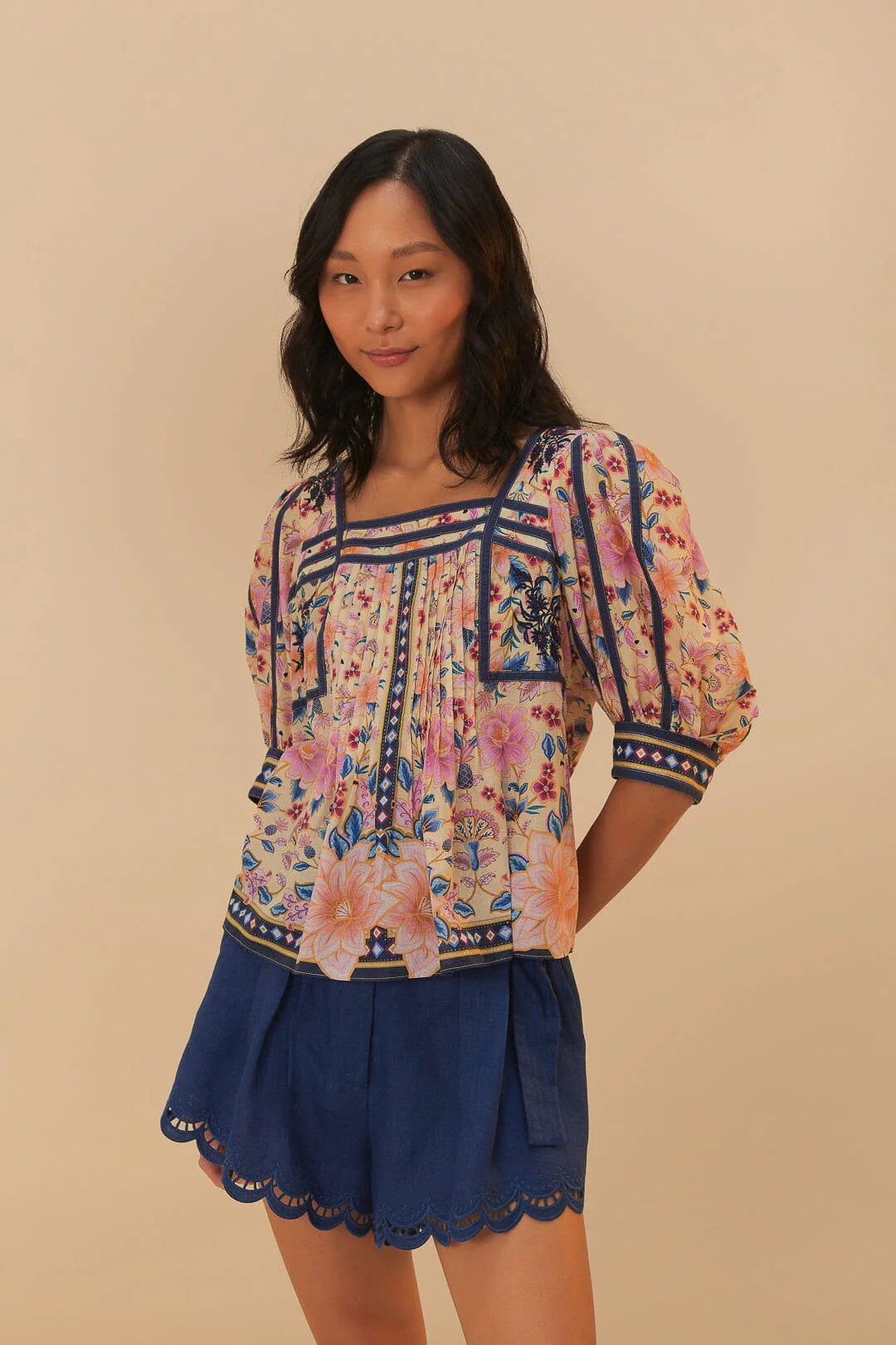 Cream Superbloom Tapestry Puff Sleeve Blouse