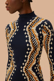 Black Stripes Ikat Long Sleeve Knit Top