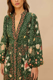 Green Pineapple Garden Long Sleeve Mini Dress