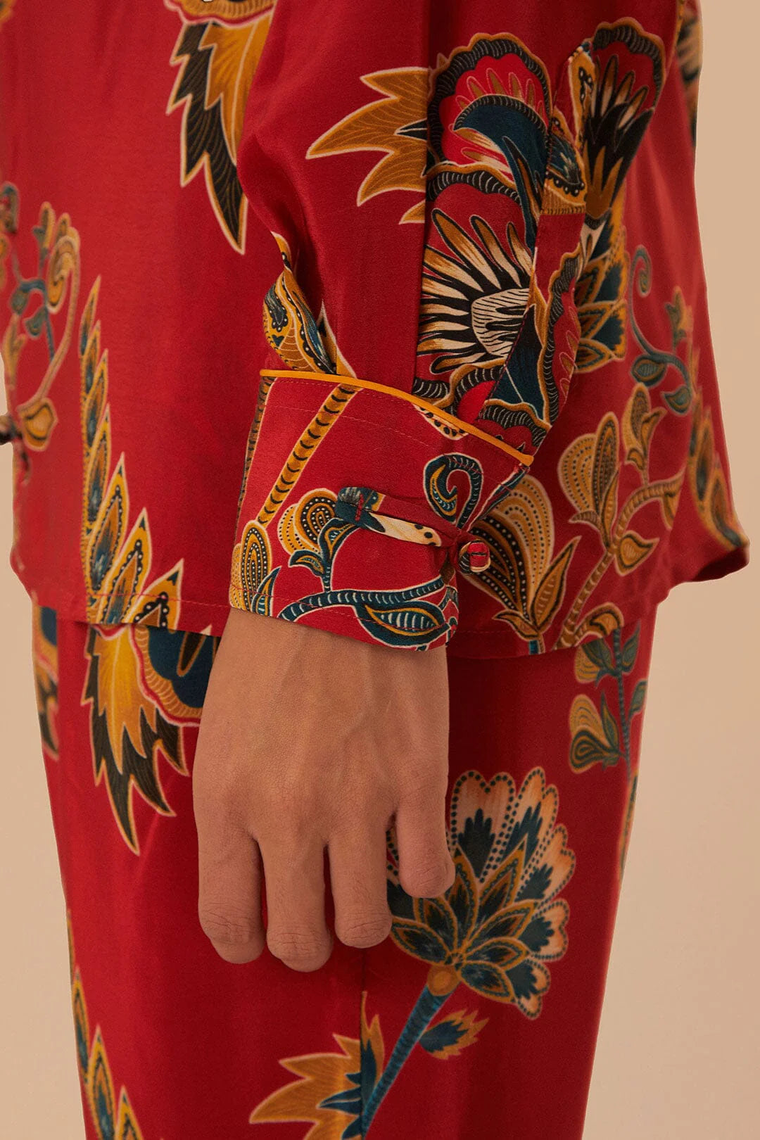 Red Maxi Floral Pajama Shirt