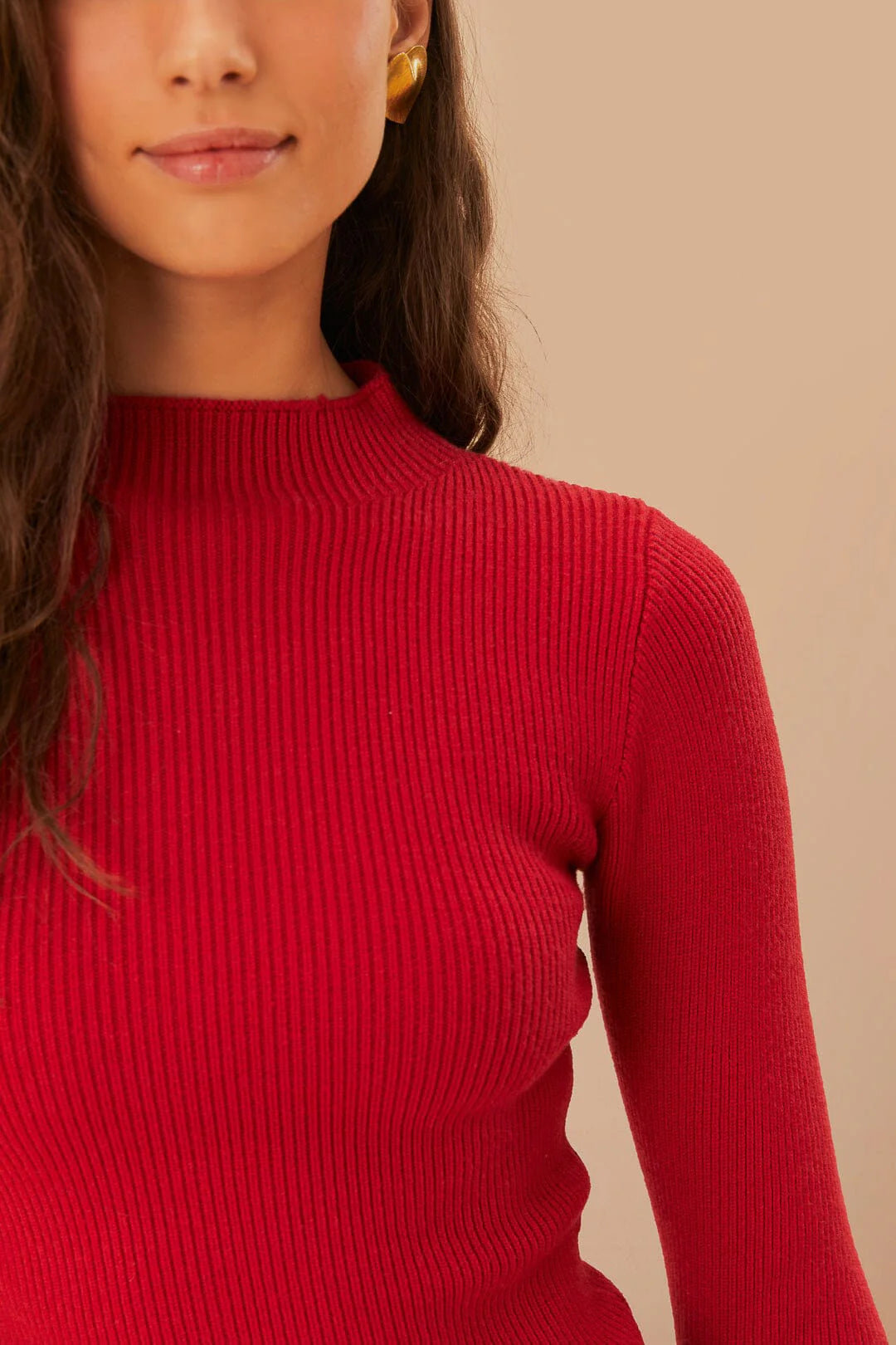 High Neck Burgundy Knit Blouse