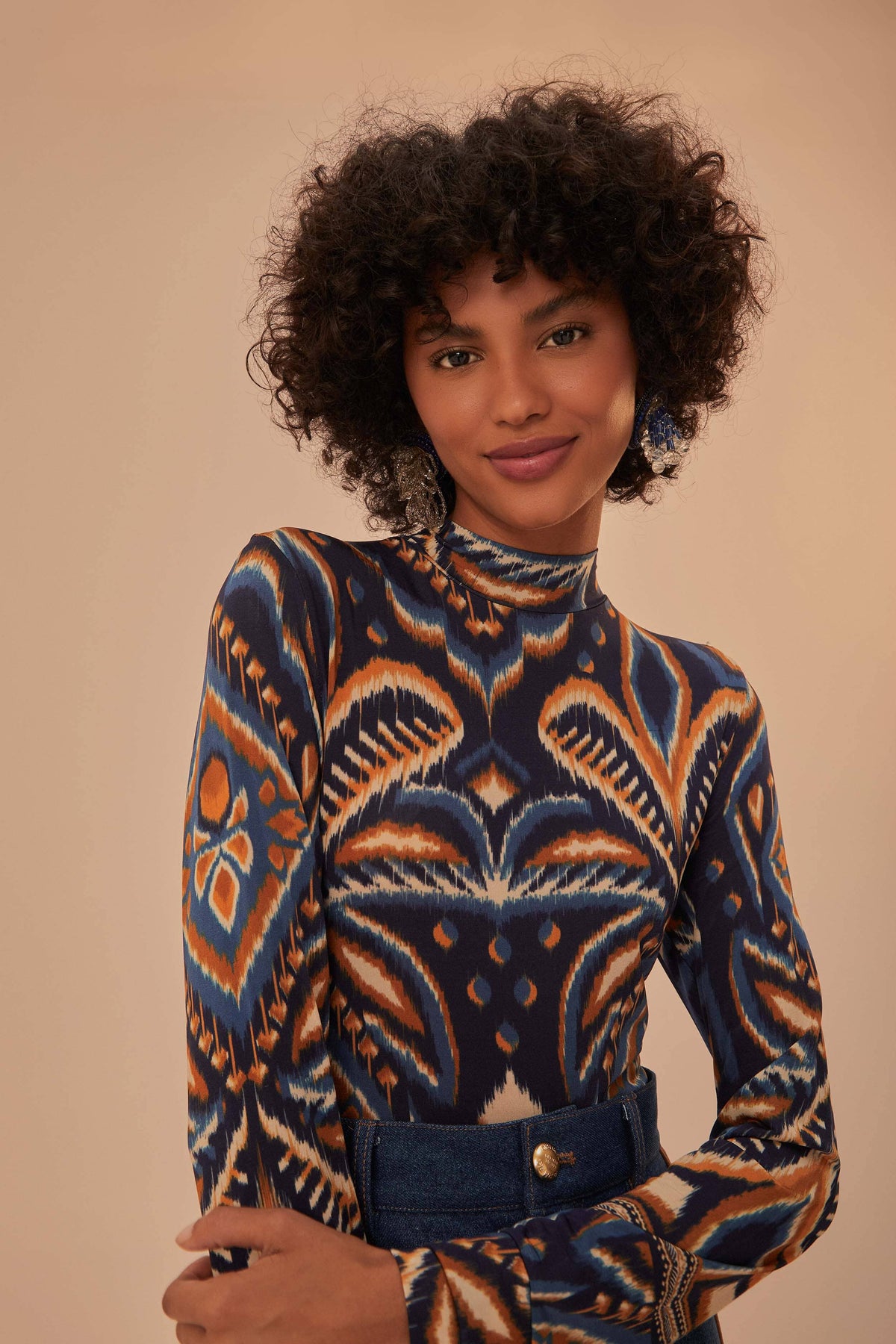 Pineapple Ikat Blue Jersey Blouse