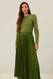 Green Pleated Maxi Skirt