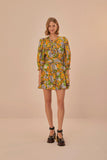 Yellow Capri Floral Short Sleeve Mini Dress