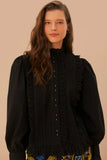 Black Lace And Pleat Blouse