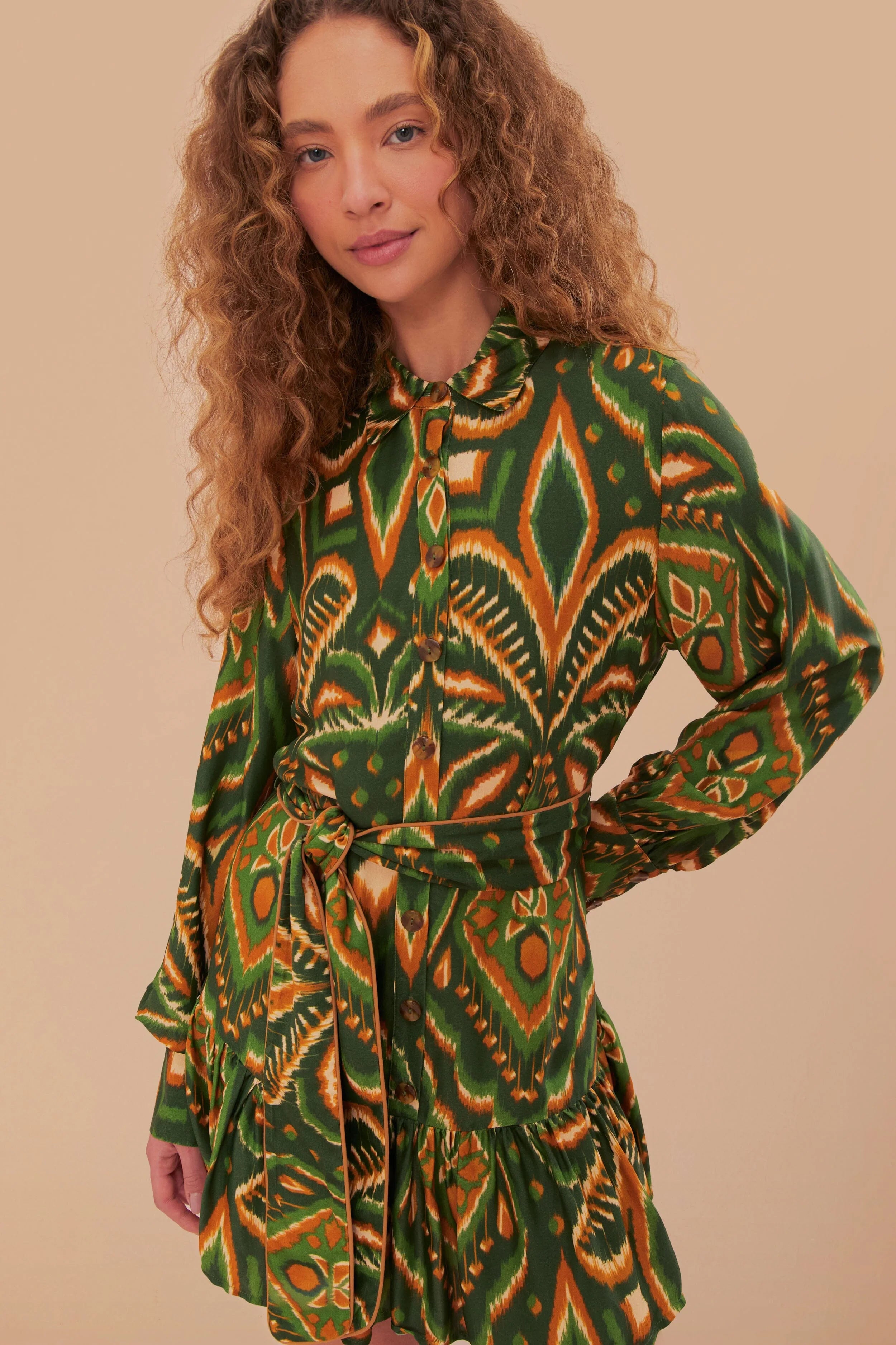 Green Pineapple Ikat LENZING™ ECOVERO™ Viscose Mini Dress