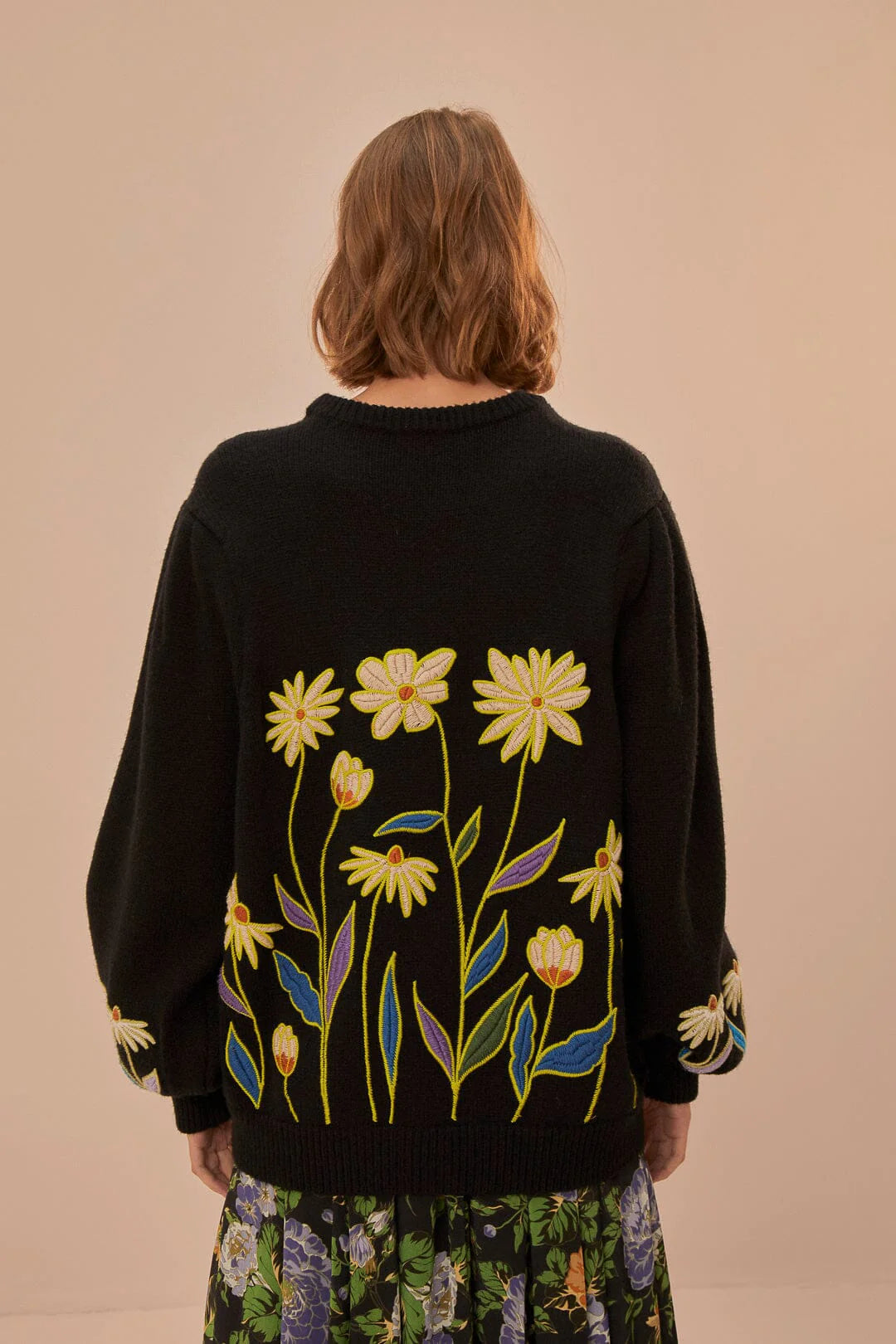 Black Farm Rio Flowers Embroidered Knit Sweater