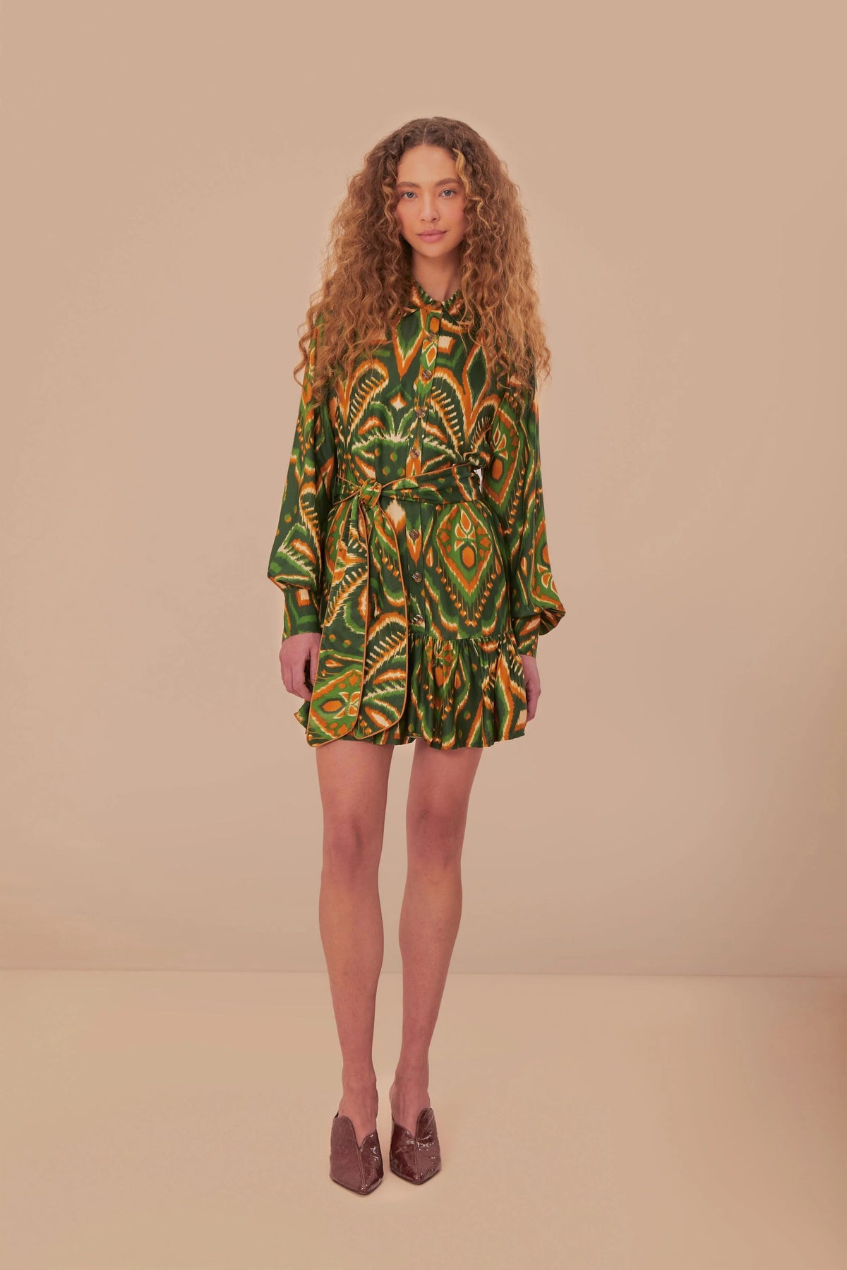 Green Pineapple Ikat LENZING™ ECOVERO™ Viscose Mini Dress