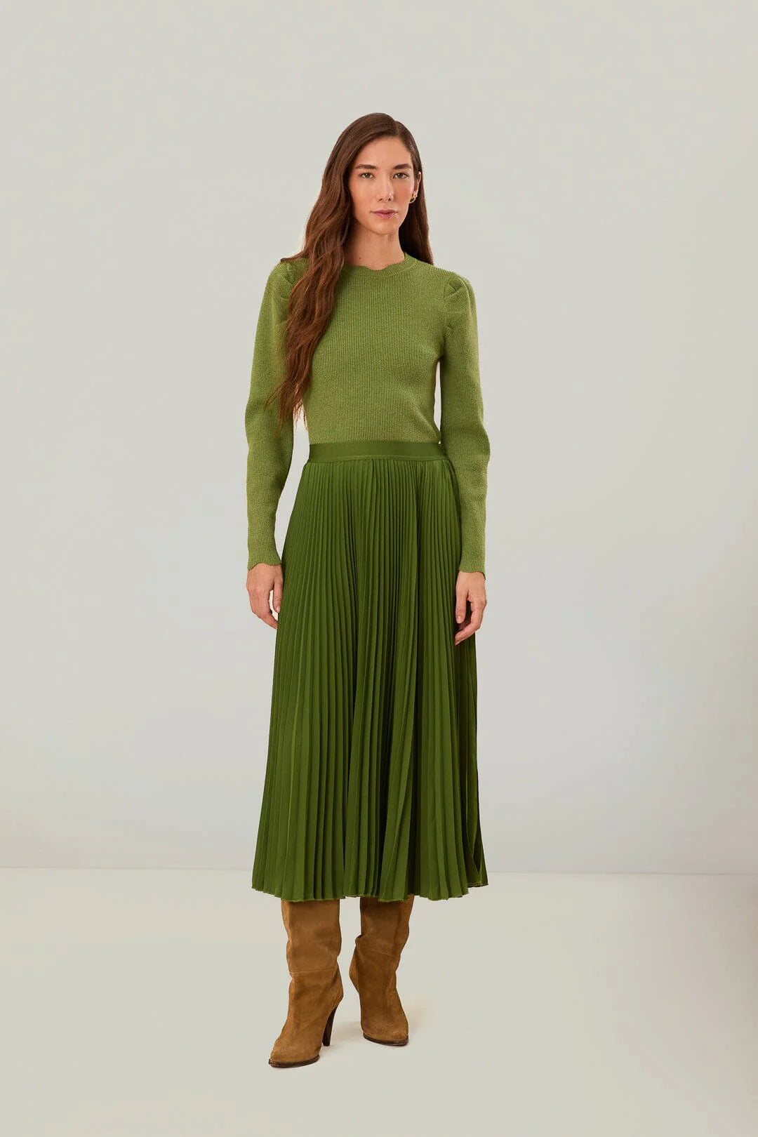 Green Pleated Maxi Skirt