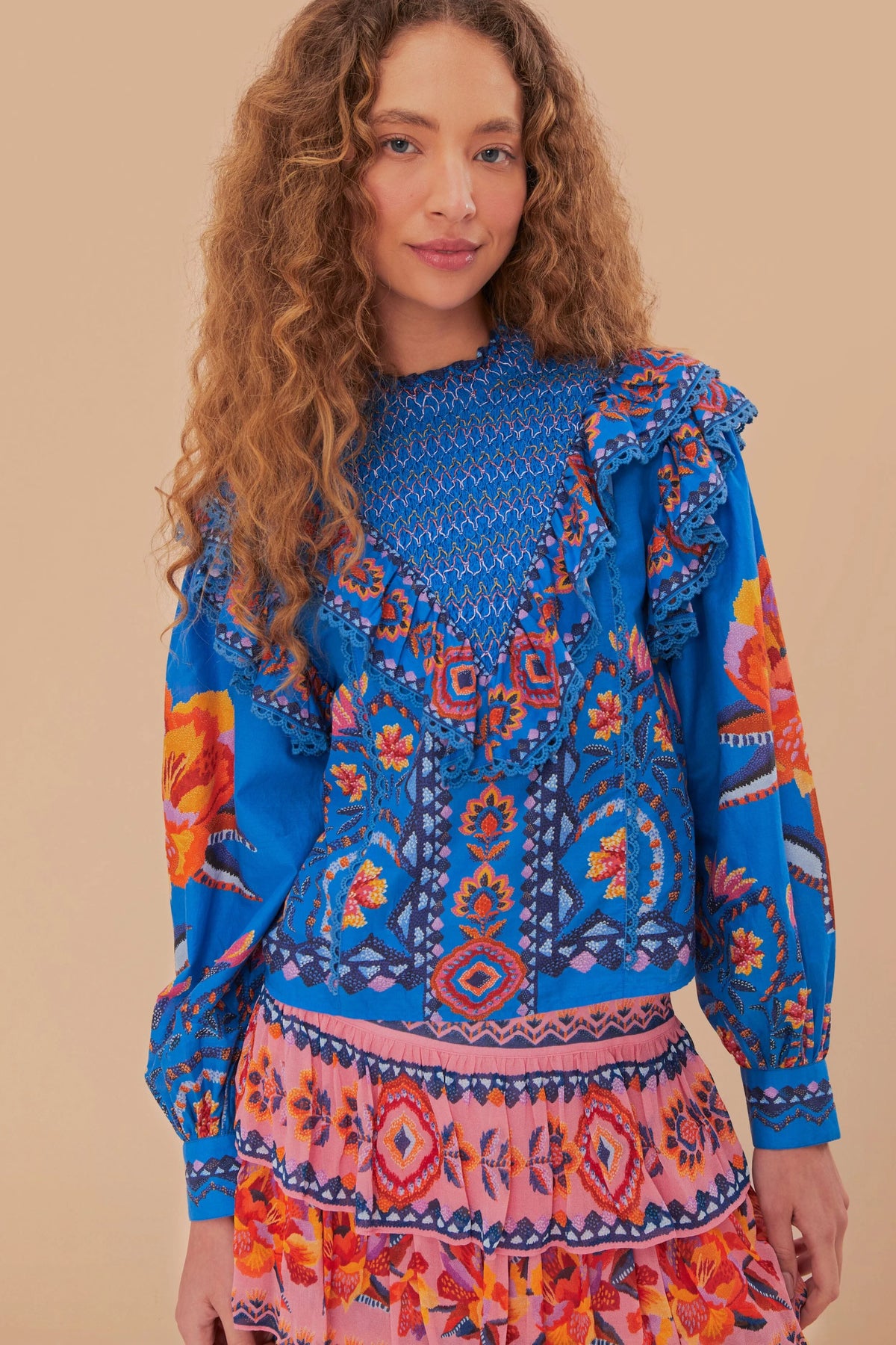 Blue Lucy Floral Tapestry Blouse