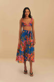 Blue Summer Fruit Midi Skirt