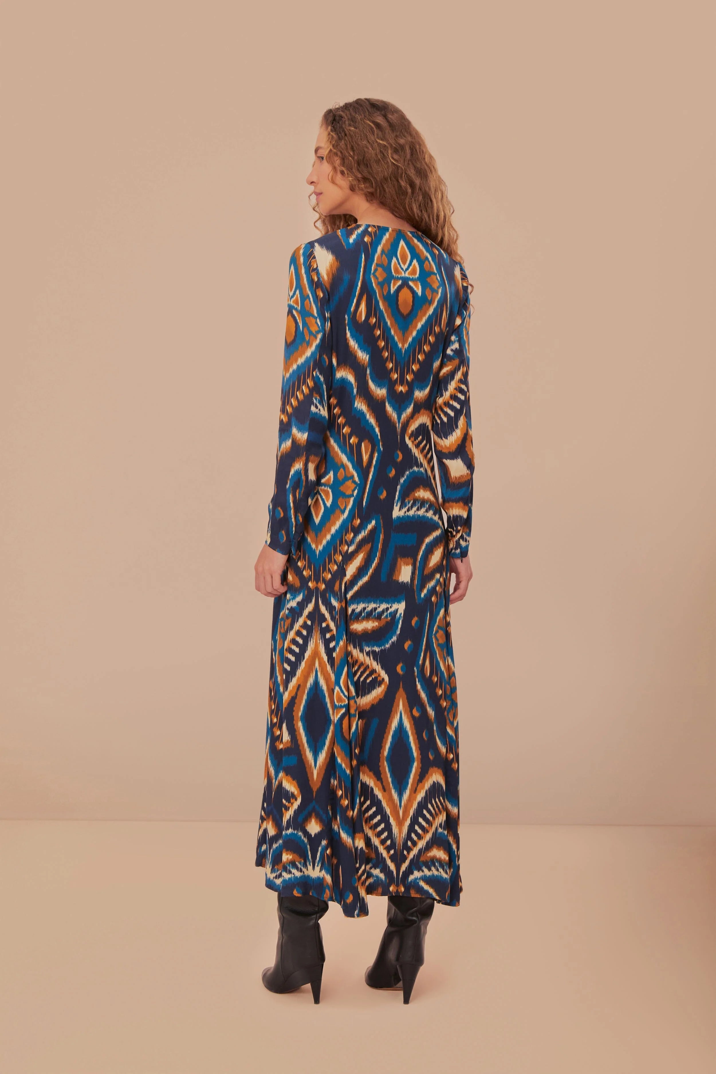 Blue Pineapple Ikat LENZING™ ECOVERO™ Viscose Maxi Dress