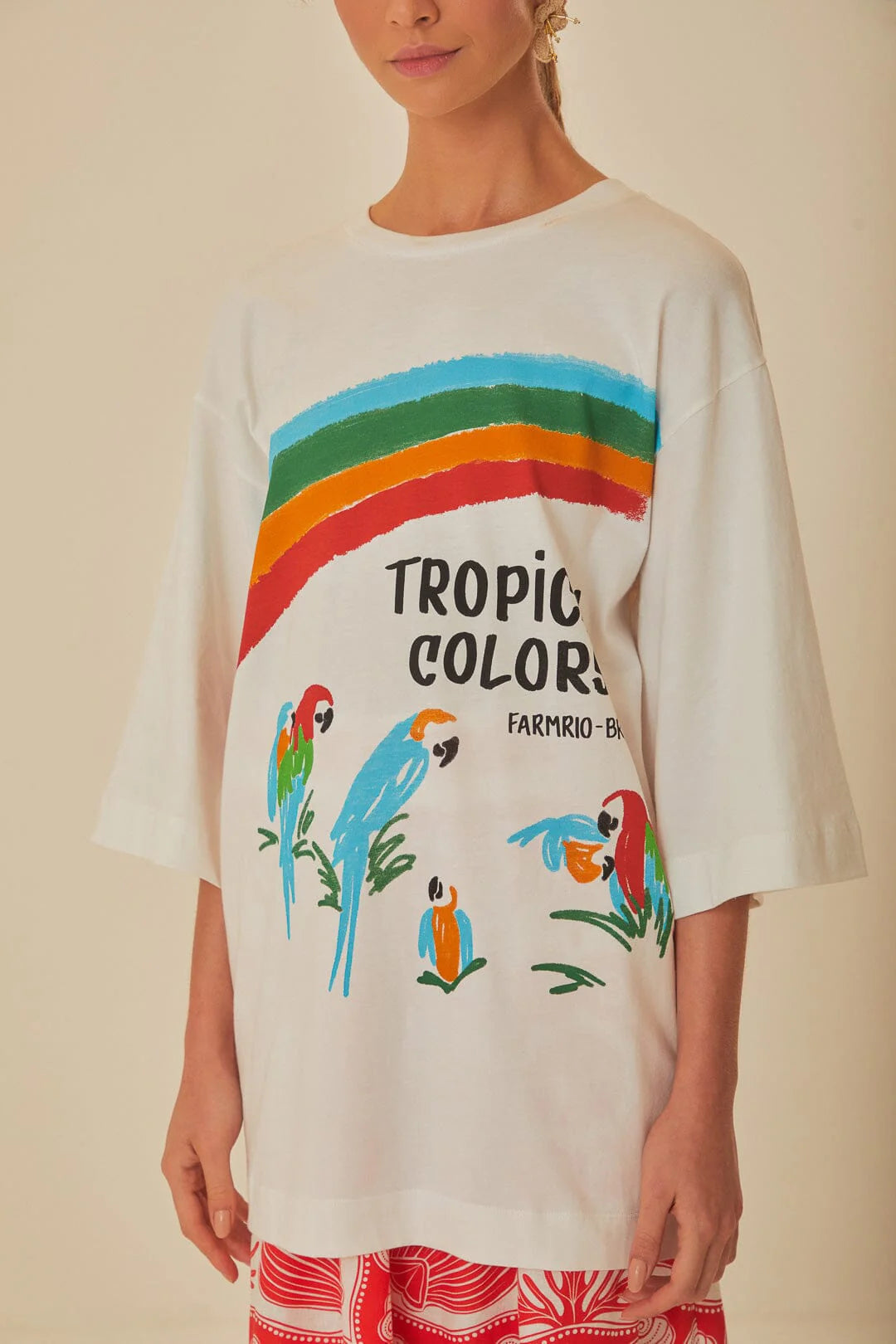 White Tropical Colors Organic Cotton Oversized T-Shirt