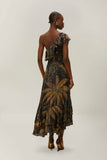 Black Golden Foliage One-Shoulder Maxi Dress