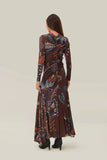 Brown Delicate Garden Long Sleeve Maxi Dress