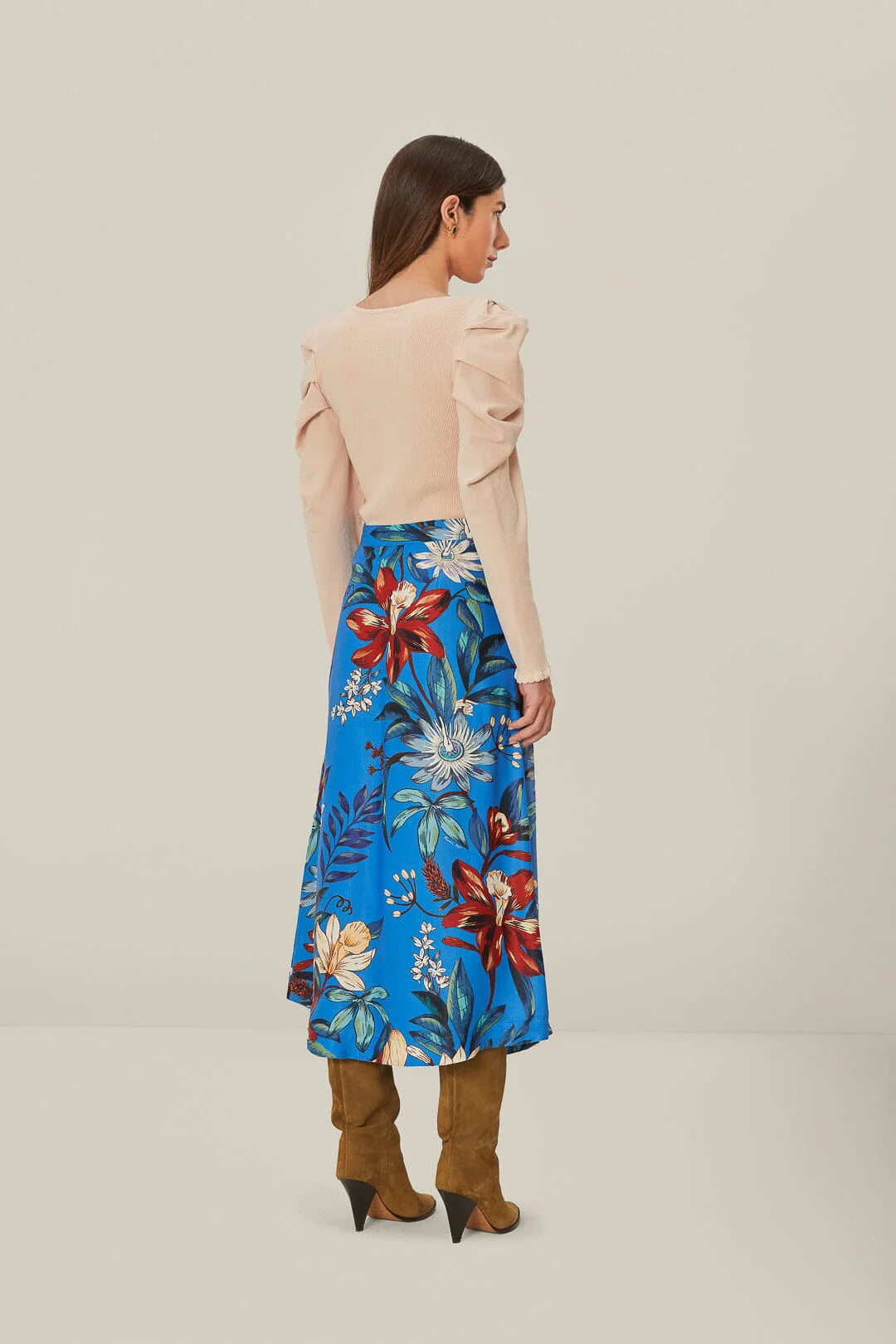 Blue Surreal Flowers LENZING™ ECOVERO™ Midi Skirt