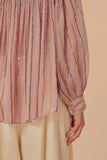 Light Pink Pleated Yoke Long Sleeve Blouse