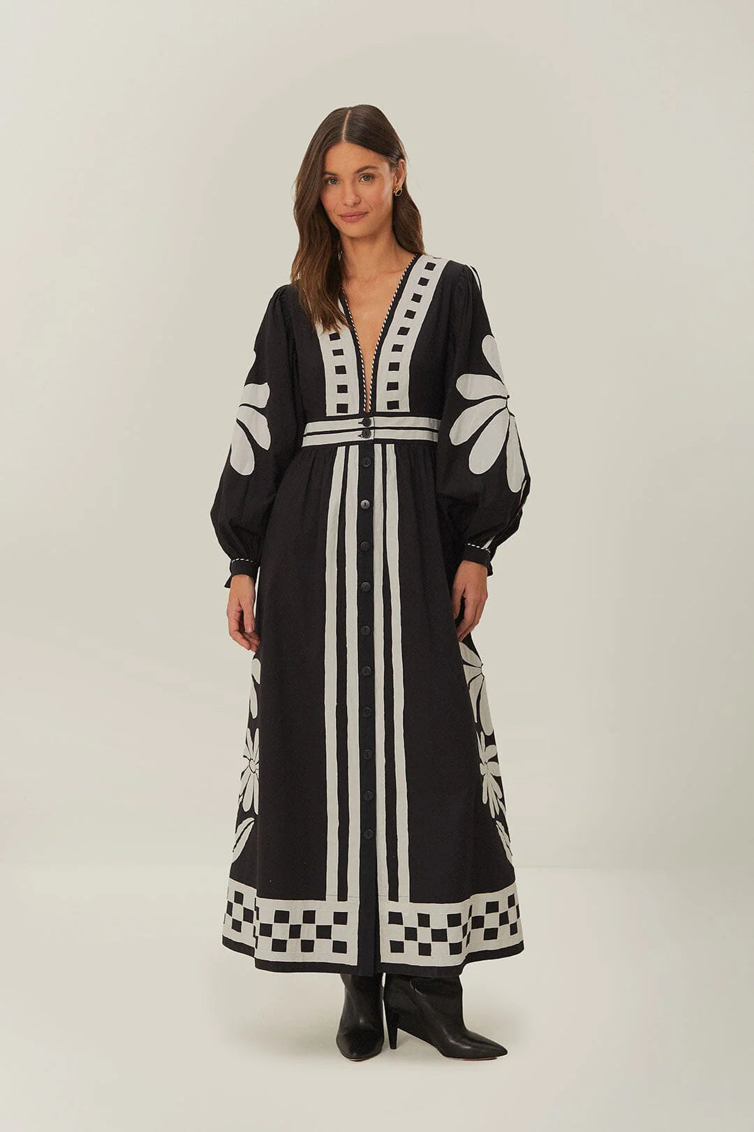 Black Nature Buttoned Maxi Dress