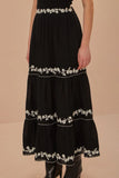 Black Embroidered Ruffle Maxi Skirt