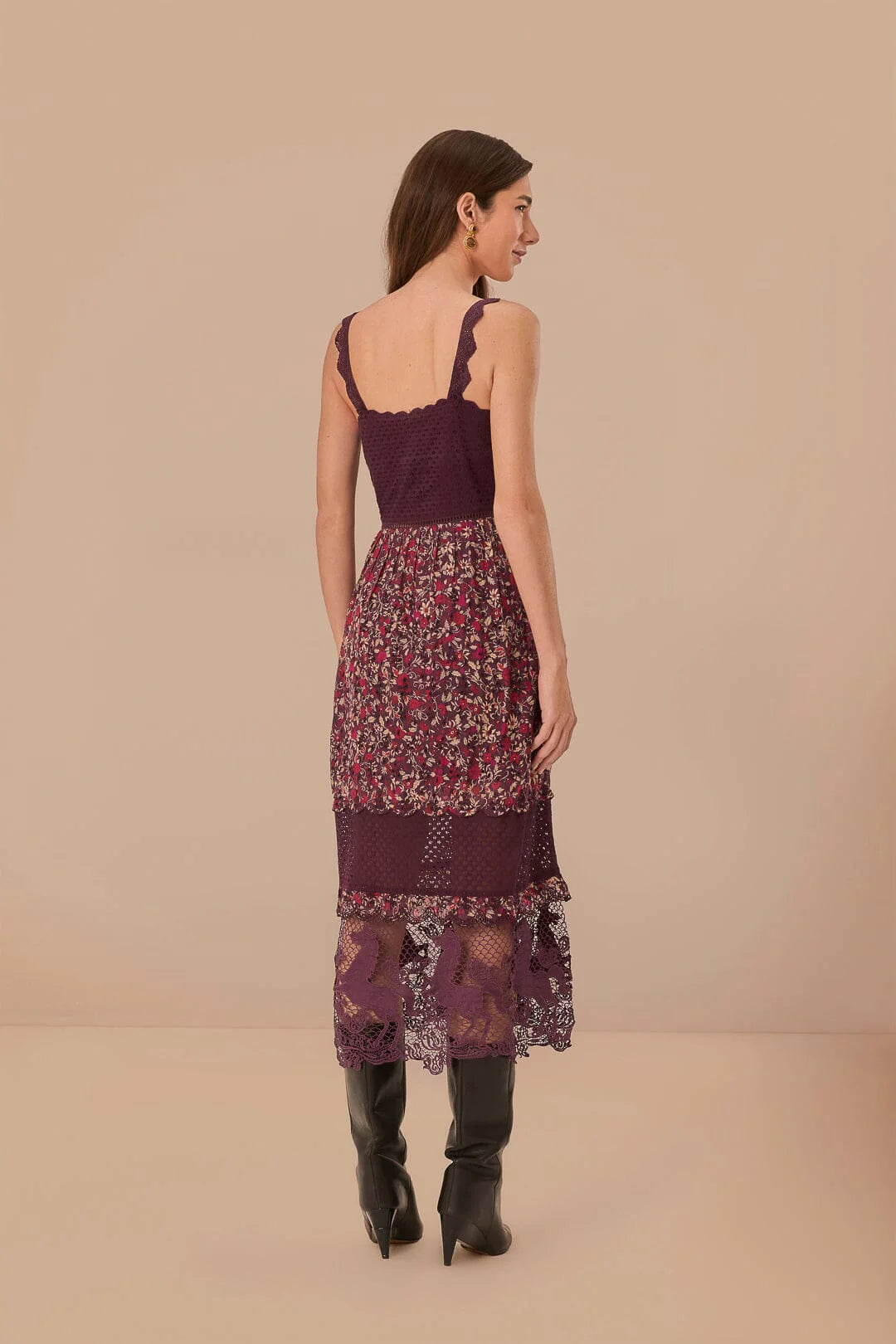 Purple Chelsea Garden Embroidered Lace Midi Dress