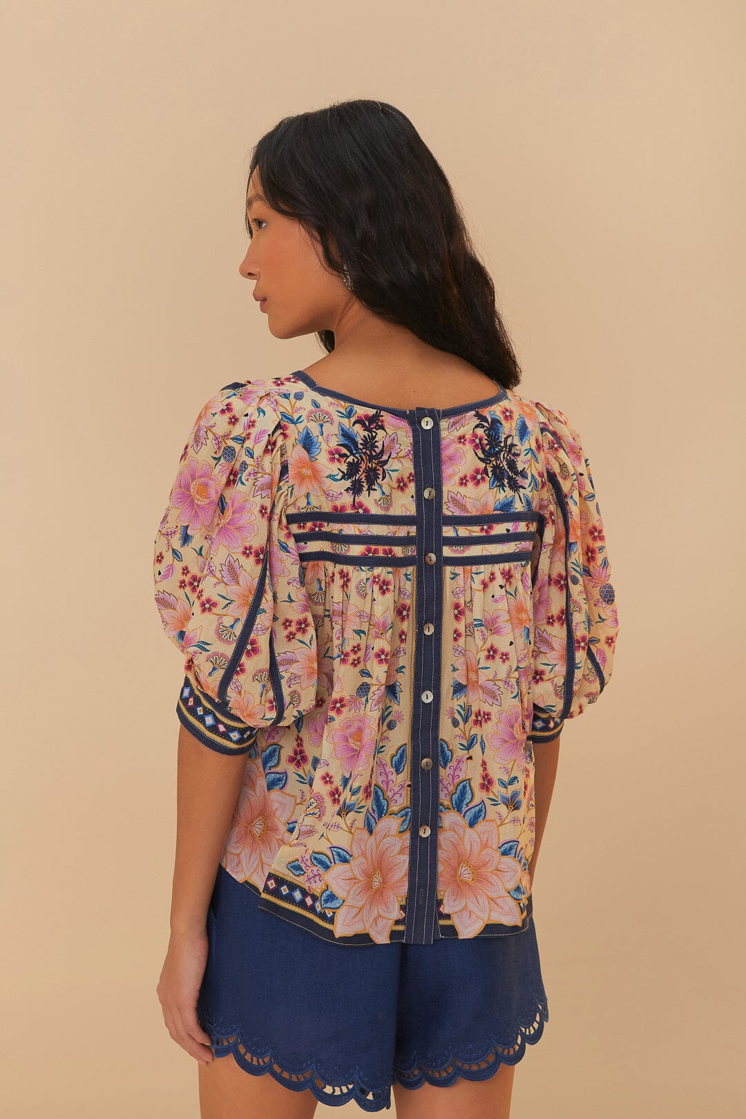 Cream Superbloom Tapestry Puff Sleeve Blouse