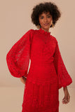 Red Guipire Long Sleeve Maxi Dress