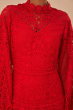 Red Guipire Long Sleeve Maxi Dress