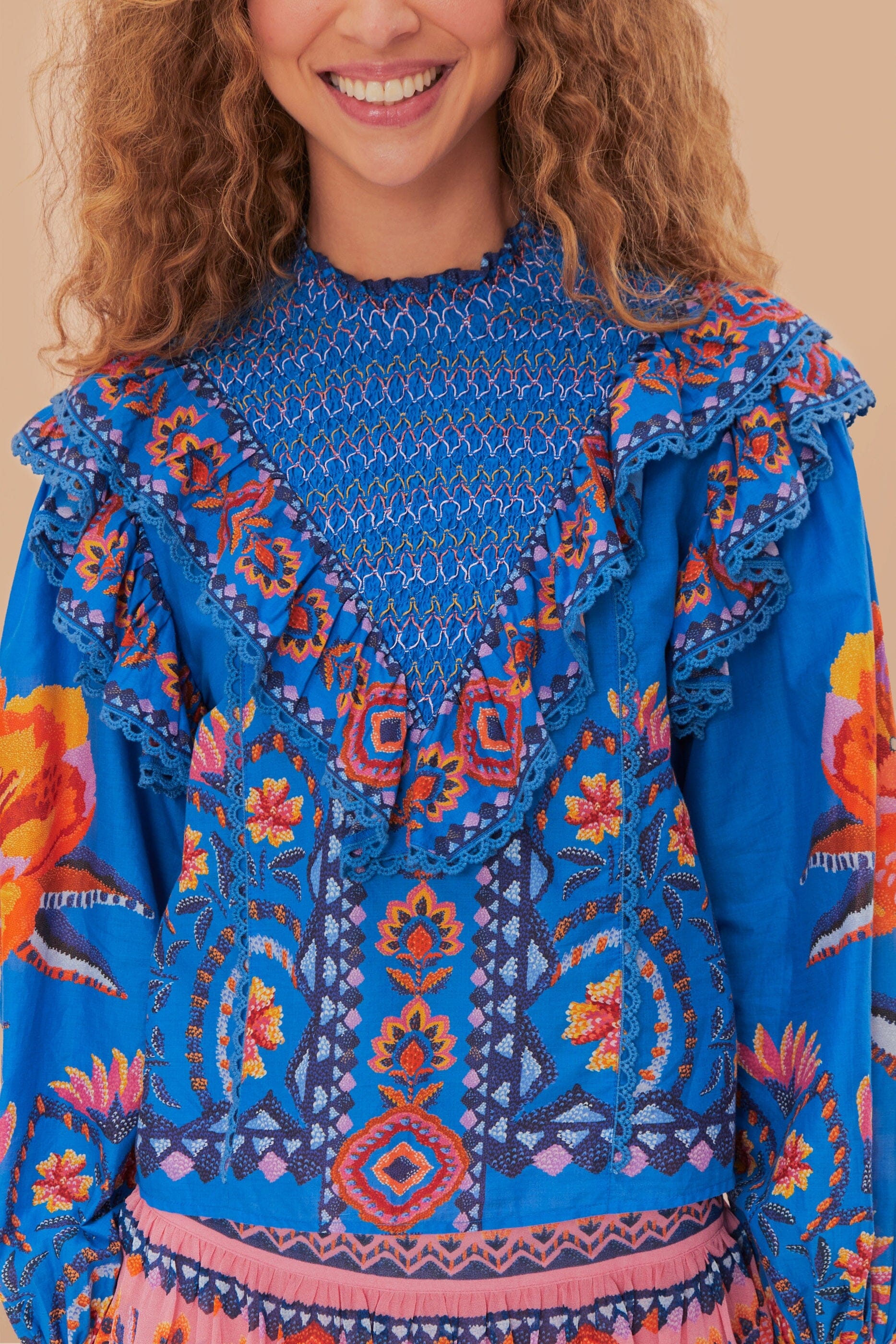 Blue Lucy Floral Tapestry Blouse