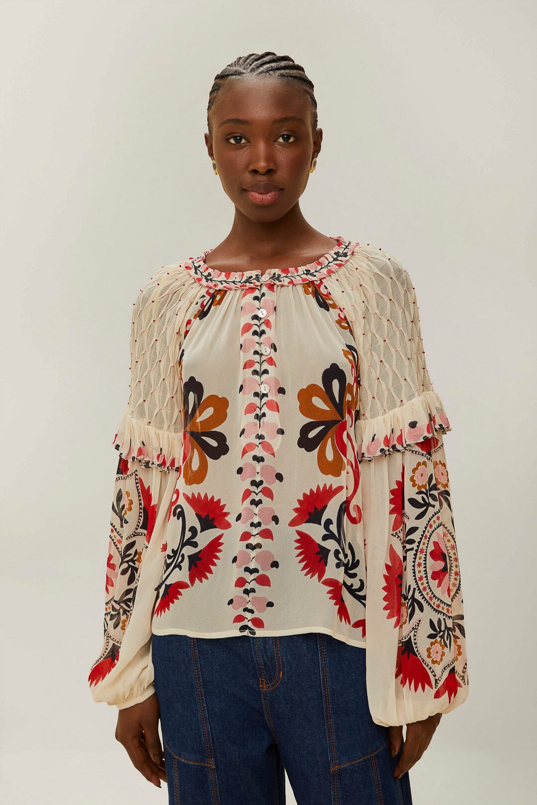 Cream Cashew Mandala Embroidered Blouse