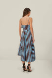 Brown and Blue Tropical Flight Stripes Organic Cotton Midi Dress