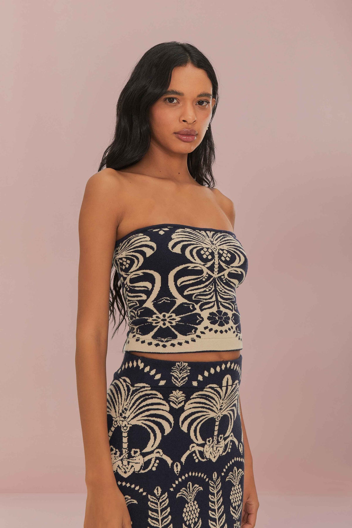 Navy Blue Ainika Tropical Splendor Knit Top