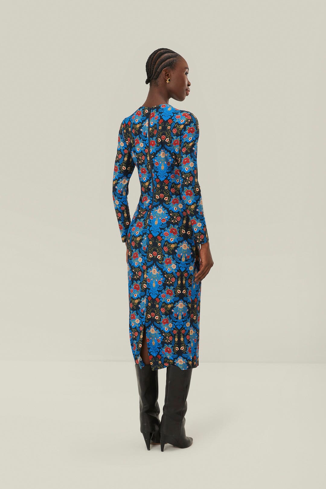 Blue Arabesque Floral Jersey LENZING™ ECOVERO™ Midi Dress