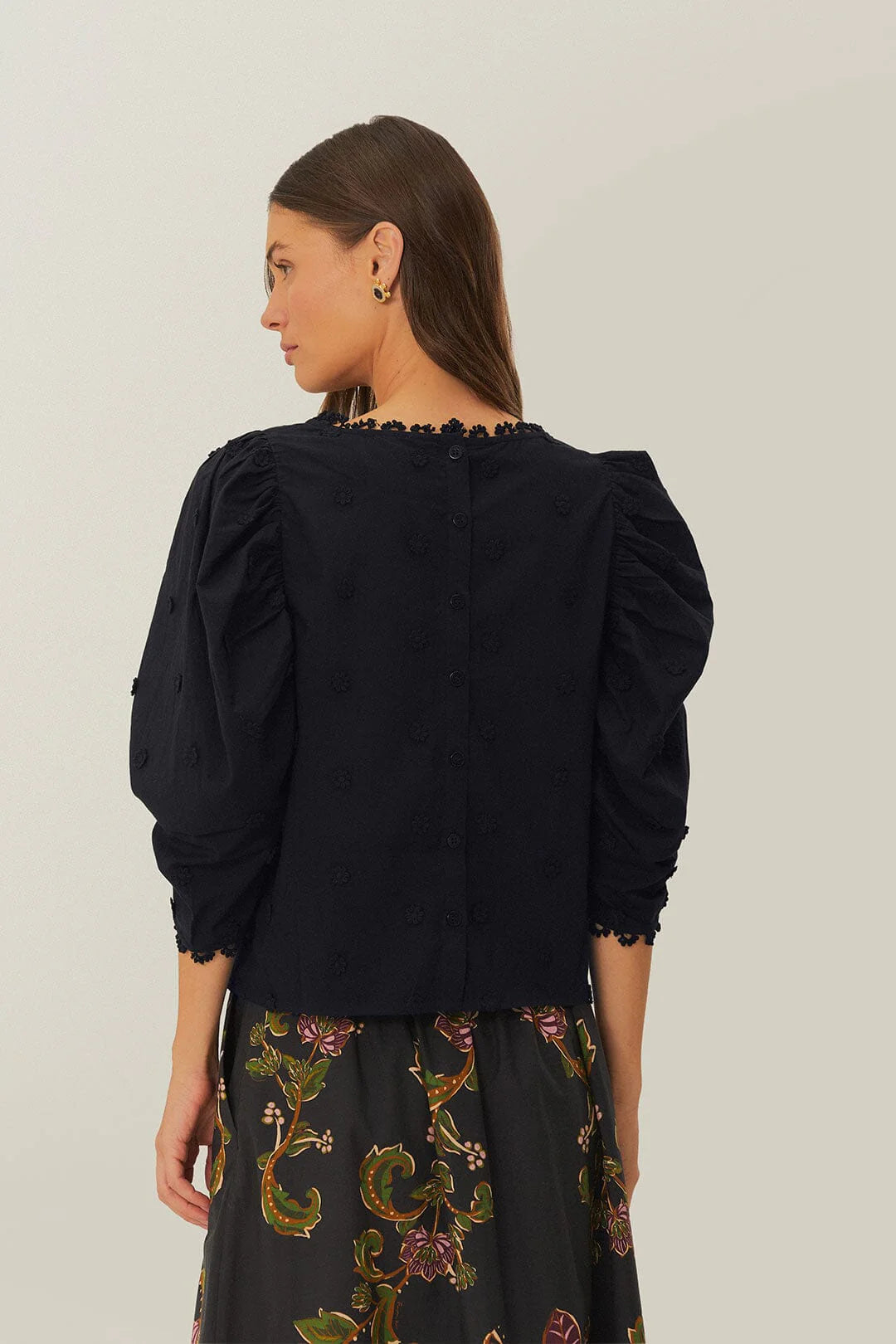 Black 3D Flowers Blouse