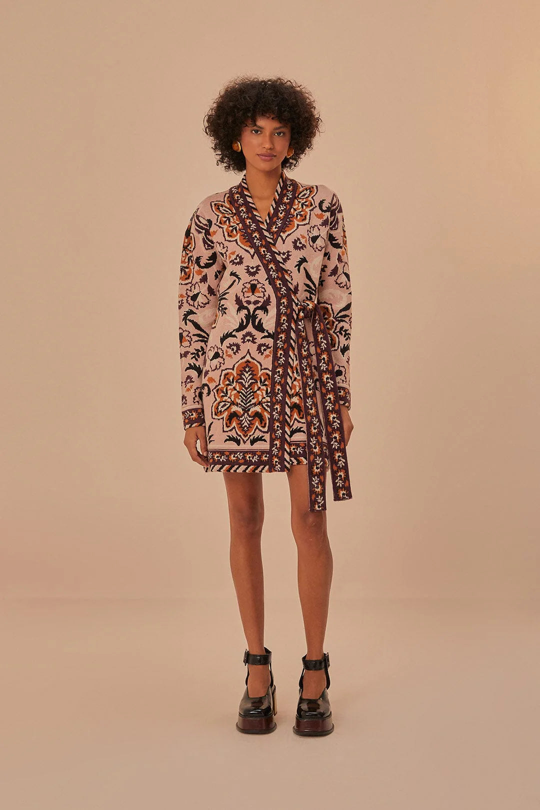 Glam Tapestry Knit Wrap Dress